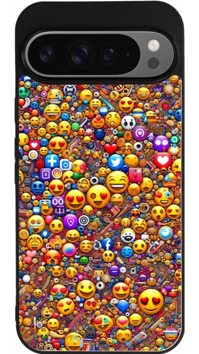 Google Pixel 9 Pro XL Case Hülle - Silikon schwarz Emoji gemischt