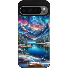 Coque Google Pixel 9 Pro XL - Silicone rigide noir Fantasy Mountain Lake Sky Stars