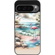 Google Pixel 9 Pro XL Case Hülle - Silikon schwarz Flamingo Aquarell