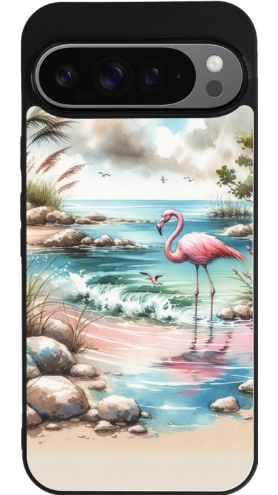 Google Pixel 9 Pro XL Case Hülle - Silikon schwarz Flamingo Aquarell
