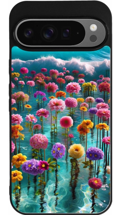 Coque Google Pixel 9 Pro XL - Silicone rigide noir Flower sea waves