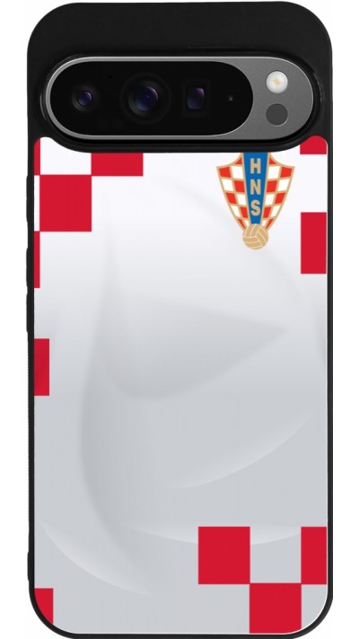 Coque Google Pixel 9 Pro XL - Silicone rigide noir Maillot de football Croatie 2022 personnalisable