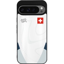 Coque Google Pixel 9 Pro XL - Silicone rigide noir Maillot de football Suisse Extérieur personnalisable