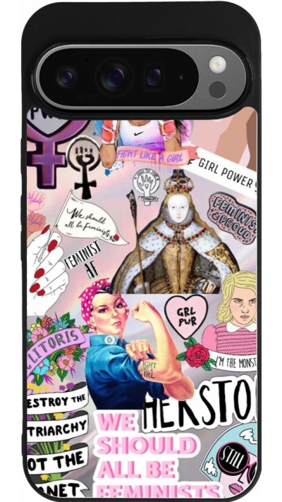 Coque Google Pixel 9 Pro XL - Silicone rigide noir Girl Power Collage