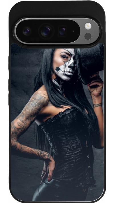 Coque Google Pixel 9 Pro XL - Silicone rigide noir Halloween 22 Tattooed Girl