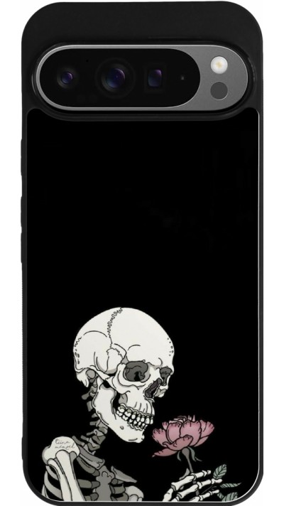 Coque Google Pixel 9 Pro XL - Silicone rigide noir Halloween 2023 rose and skeleton