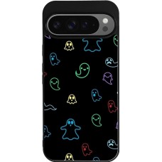 Coque Google Pixel 9 Pro XL - Silicone rigide noir Halloween 2024 colorful ghosts