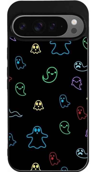 Coque Google Pixel 9 Pro XL - Silicone rigide noir Halloween 2024 colorful ghosts