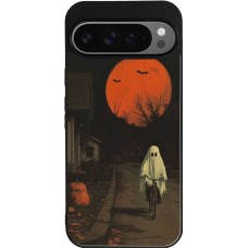 Coque Google Pixel 9 Pro XL - Silicone rigide noir Halloween 2025 Ghost on a bicycle