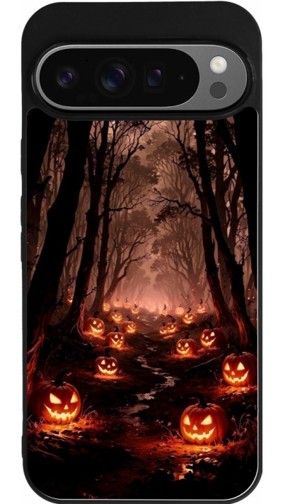 Coque Google Pixel 9 Pro XL - Silicone rigide noir Halloween 2025 Road of Terrifying Pumpkins