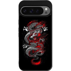 Coque Google Pixel 9 Pro XL - Silicone rigide noir Japanese style Dragon Tattoo Red Black