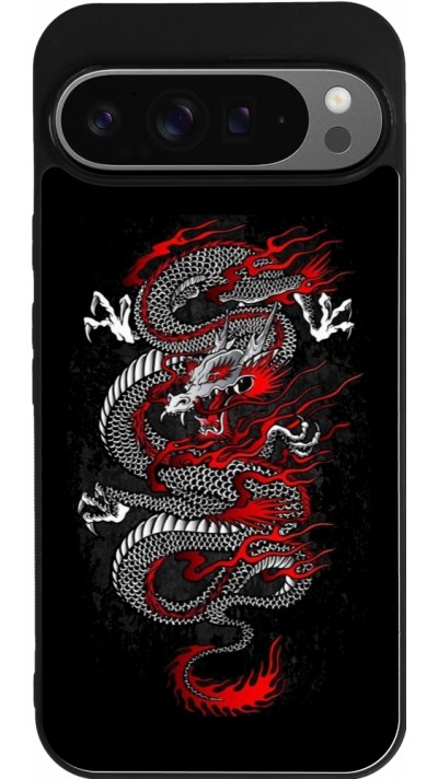 Coque Google Pixel 9 Pro XL - Silicone rigide noir Japanese style Dragon Tattoo Red Black