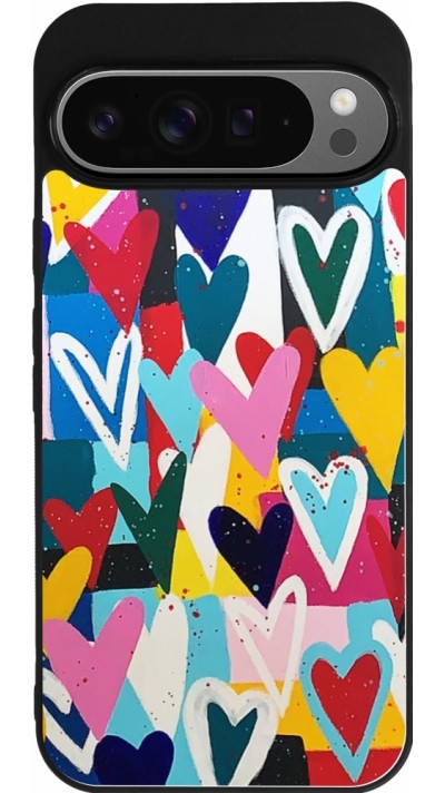 Coque Google Pixel 9 Pro XL - Silicone rigide noir Joyful Hearts