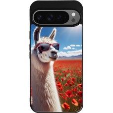 Coque Google Pixel 9 Pro XL - Silicone rigide noir Lama Chic en Coquelicot