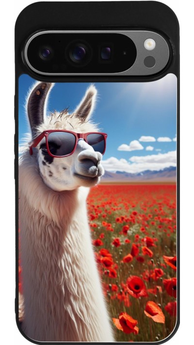 Coque Google Pixel 9 Pro XL - Silicone rigide noir Lama Chic en Coquelicot