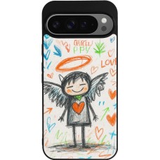 Coque Google Pixel 9 Pro XL - Silicone rigide noir Little Angel Sketch Love