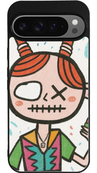 Coque Google Pixel 9 Pro XL - Silicone rigide noir Little Girl Sketch