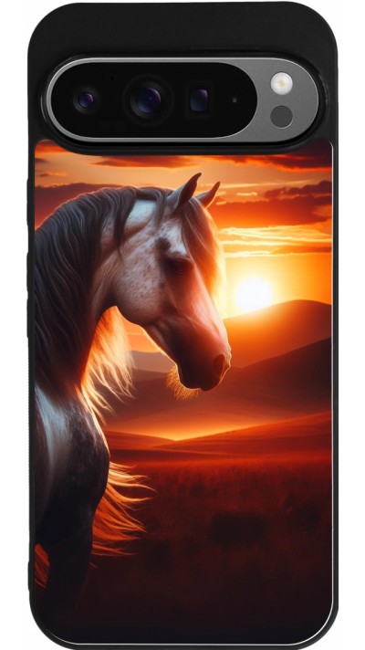 Coque Google Pixel 9 Pro XL - Silicone rigide noir Majestic Sunset Horse