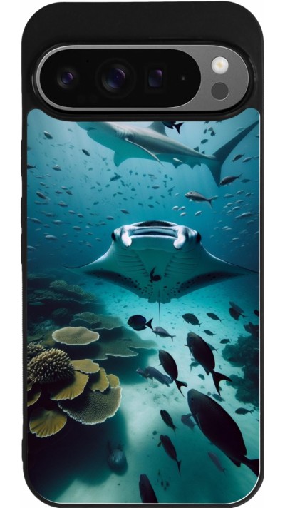 Coque Google Pixel 9 Pro XL - Silicone rigide noir Manta Lagon Nettoyage