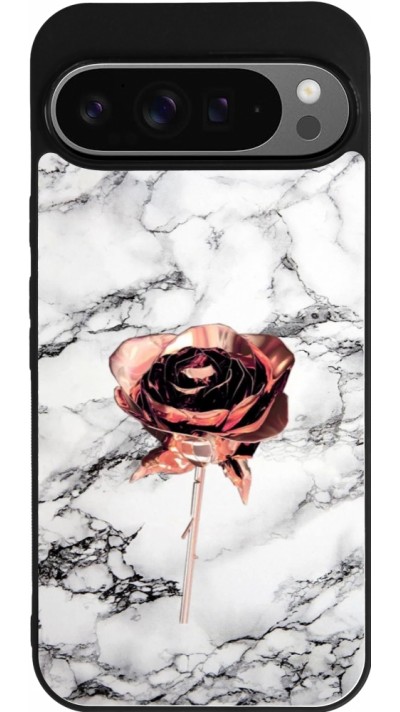 Coque Google Pixel 9 Pro XL - Silicone rigide noir Marble Rose Gold