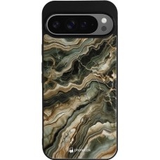 Coque Google Pixel 9 Pro XL - Silicone rigide noir Marbre Olive