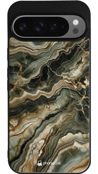 Coque Google Pixel 9 Pro XL - Silicone rigide noir Marbre Olive