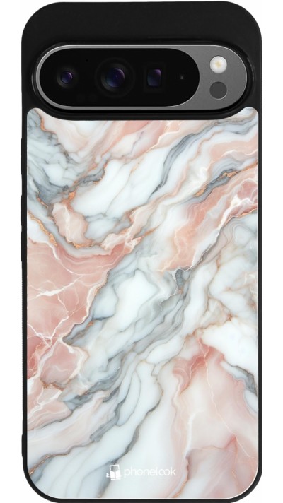 Coque Google Pixel 9 Pro XL - Silicone rigide noir Marbre Rose Lumineux