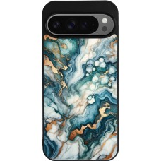 Coque Google Pixel 9 Pro XL - Silicone rigide noir Marbre Vert Bleu Doré