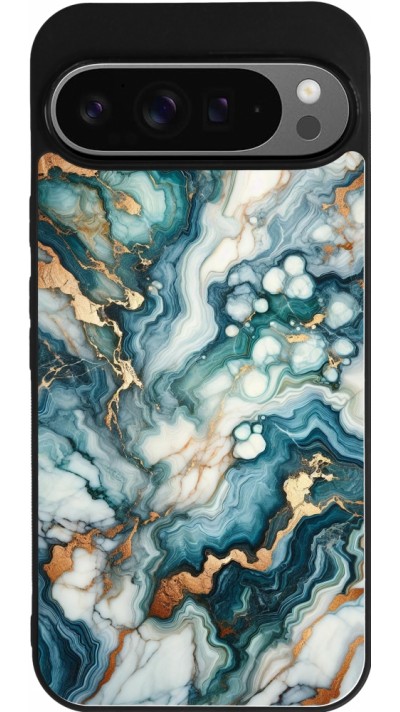 Coque Google Pixel 9 Pro XL - Silicone rigide noir Marbre Vert Bleu Doré
