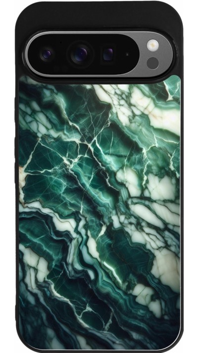 Coque Google Pixel 9 Pro XL - Silicone rigide noir Marbre vert majestueux