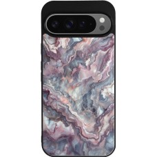 Coque Google Pixel 9 Pro XL - Silicone rigide noir Marbre violette argentée