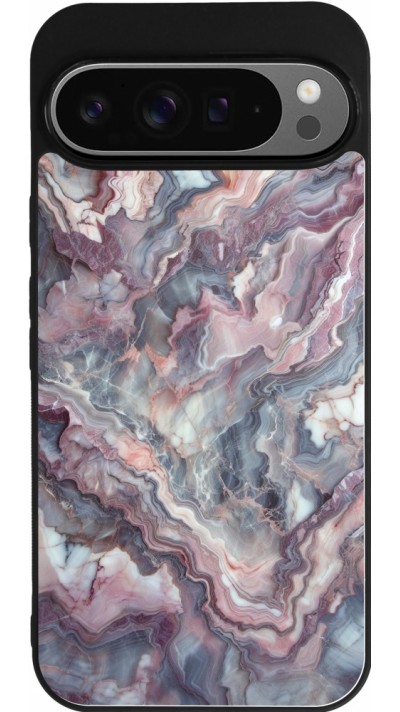 Coque Google Pixel 9 Pro XL - Silicone rigide noir Marbre violette argentée
