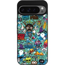 Coque Google Pixel 9 Pro XL - Silicone rigide noir Mixed Cartoons Turquoise