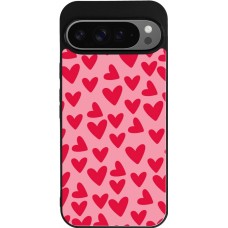 Coque Google Pixel 9 Pro XL - Silicone rigide noir Mom 2024 petits coeurs