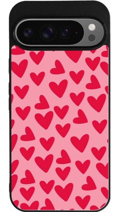 Coque Google Pixel 9 Pro XL - Silicone rigide noir Mom 2024 petits coeurs