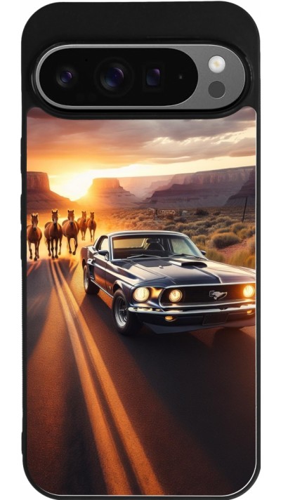 Coque Google Pixel 9 Pro XL - Silicone rigide noir Mustang 69 Grand Canyon