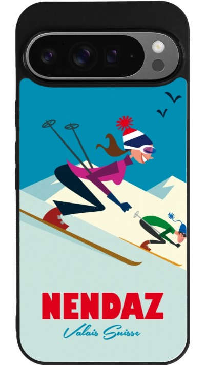 Coque Google Pixel 9 Pro XL - Silicone rigide noir Nendaz Ski Downhill