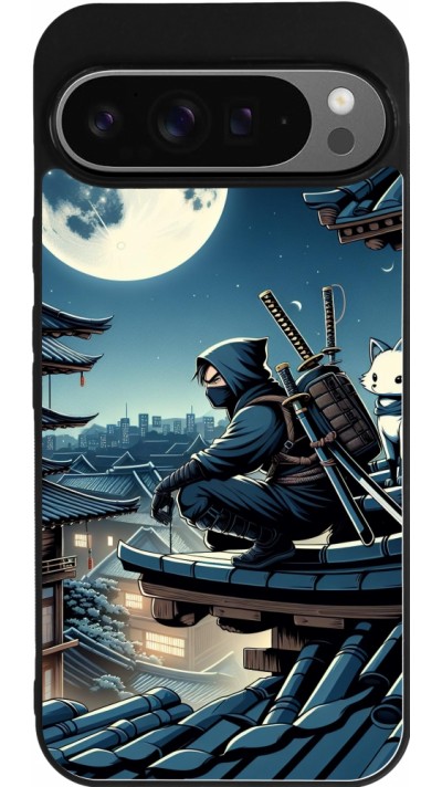 Coque Google Pixel 9 Pro XL - Silicone rigide noir Ninja sous la lune