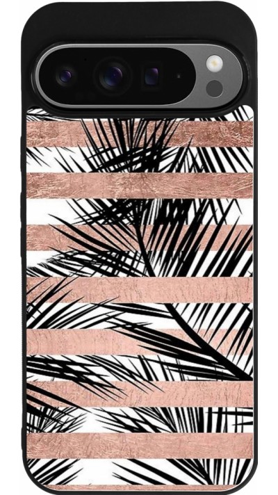 Coque Google Pixel 9 Pro XL - Silicone rigide noir Palm trees gold stripes