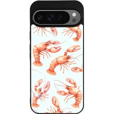 Coque Google Pixel 9 Pro XL - Silicone rigide noir Pattern de homards pastels