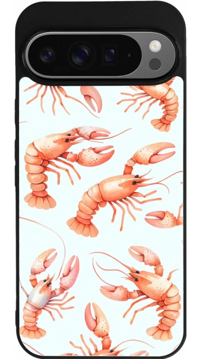 Coque Google Pixel 9 Pro XL - Silicone rigide noir Pattern de homards pastels