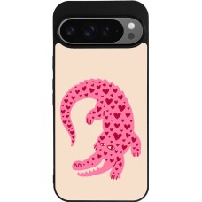Google Pixel 9 Pro XL Case Hülle - Silikon schwarz Pink crocodile 2026