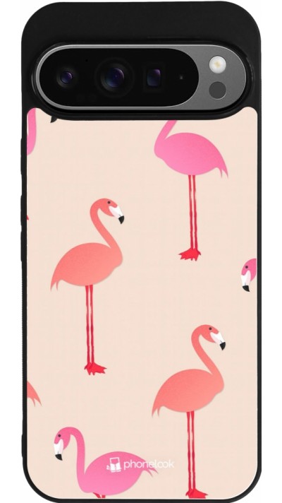 Coque Google Pixel 9 Pro XL - Silicone rigide noir Pink Flamingos Pattern