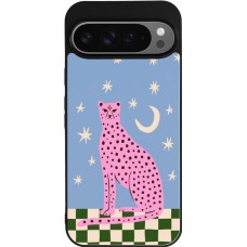 Coque Google Pixel 9 Pro XL - Silicone rigide noir Pink leopard with stars 2026