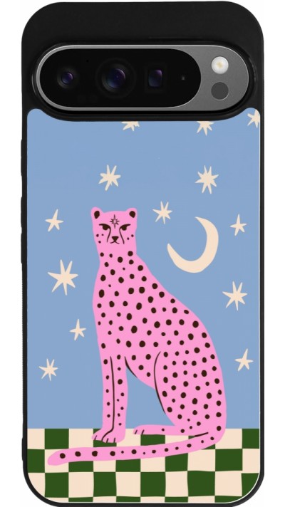 Google Pixel 9 Pro XL Case Hülle - Silikon schwarz Pink leopard with stars 2026