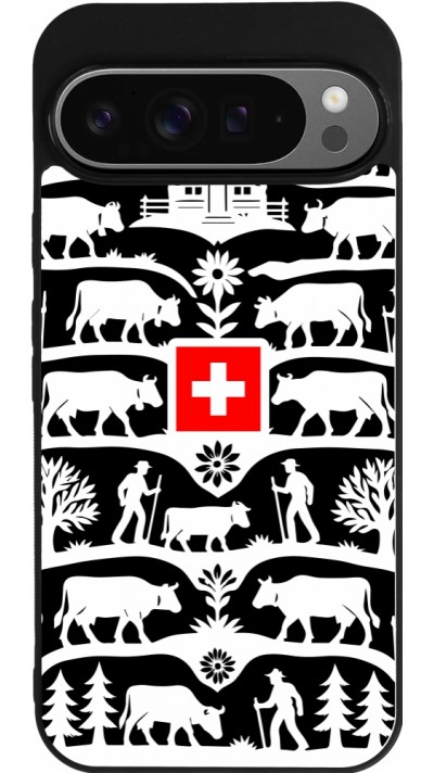 Coque Google Pixel 9 Pro XL - Silicone rigide noir Poya Suisse 3 noir