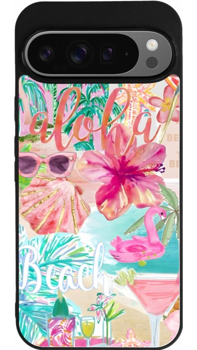 Coque Google Pixel 9 Pro XL - Silicone rigide noir Preppy Collage Aloha