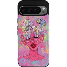 Coque Google Pixel 9 Pro XL - Silicone rigide noir Psychedelic pink mushroom
