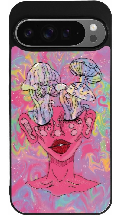 Coque Google Pixel 9 Pro XL - Silicone rigide noir Psychedelic pink mushroom