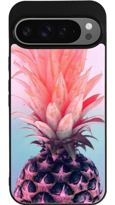 Coque Google Pixel 9 Pro XL - Silicone rigide noir Purple Pink Pineapple